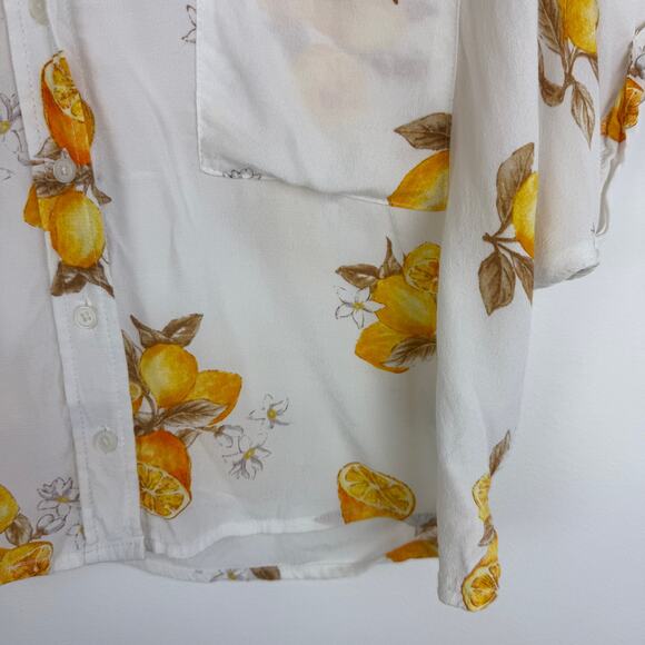 Forever 21 Womens Button-Up Short Sleeve Lemon Floral White/Yellow Top Small - Picture 5 of 10
